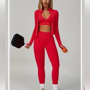 Women's Red Activewear Set, The Olivia Jacket leggings set, New never used